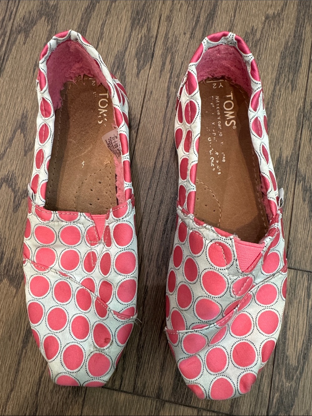 TOMS Pink Polka Dot Canvas Slip-On Flats